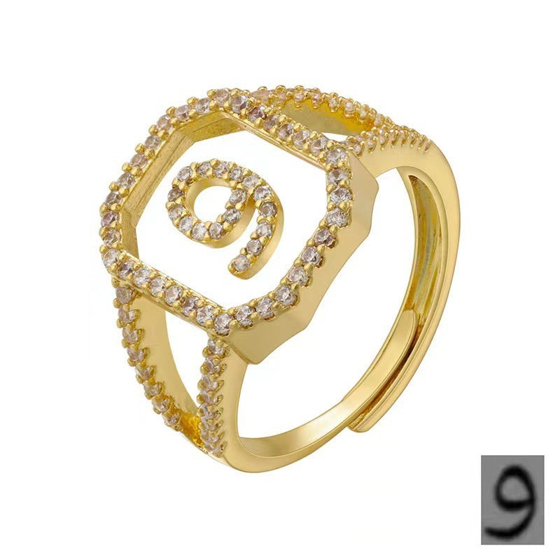 Fashion Micro Inlaid Zircon Arab Letters Ring