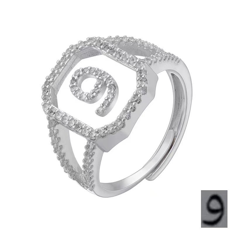 Fashion Micro Inlaid Zircon Arab Letters Ring