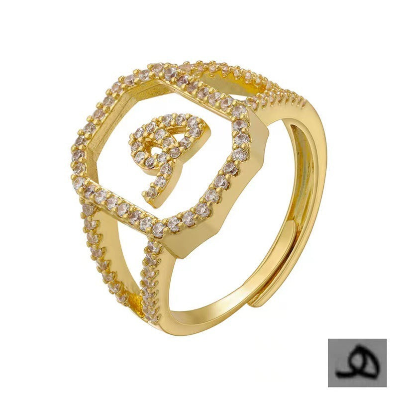 Fashion Micro Inlaid Zircon Arab Letters Ring