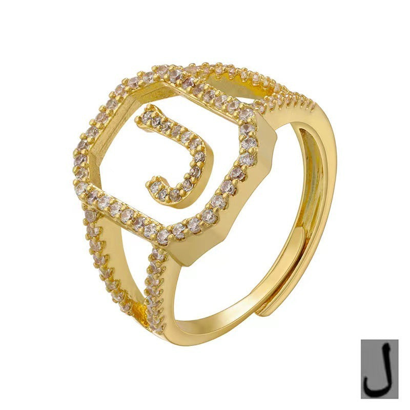 Fashion Micro Inlaid Zircon Arab Letters Ring
