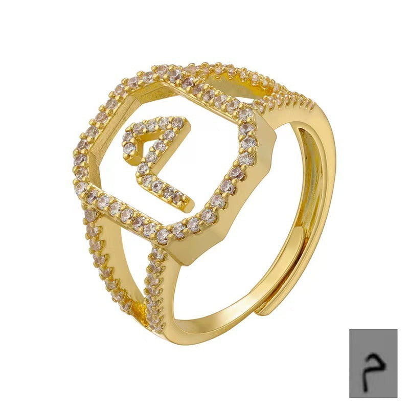 Fashion Micro Inlaid Zircon Arab Letters Ring