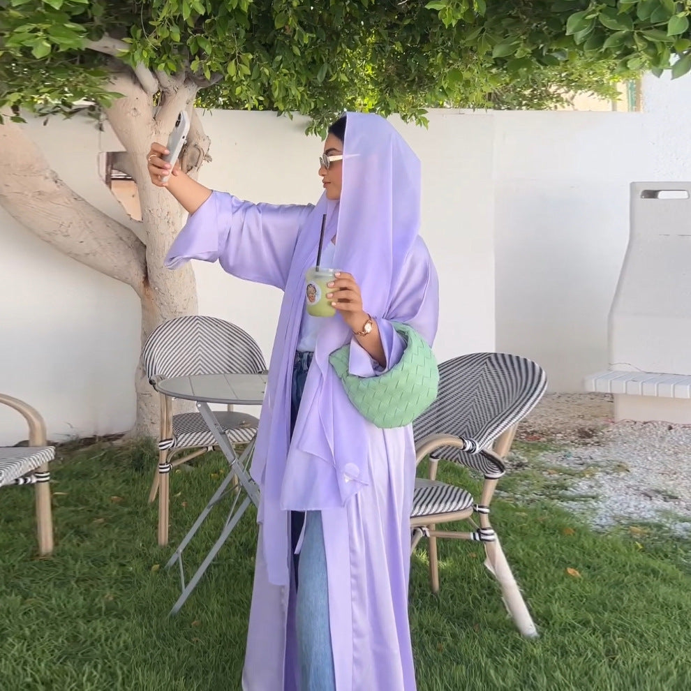 Middle East Muslim Robe Fashion Satin Soft Dress