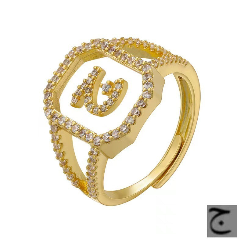 Fashion Micro Inlaid Zircon Arab Letters Ring