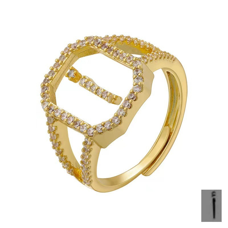 Fashion Micro Inlaid Zircon Arab Letters Ring
