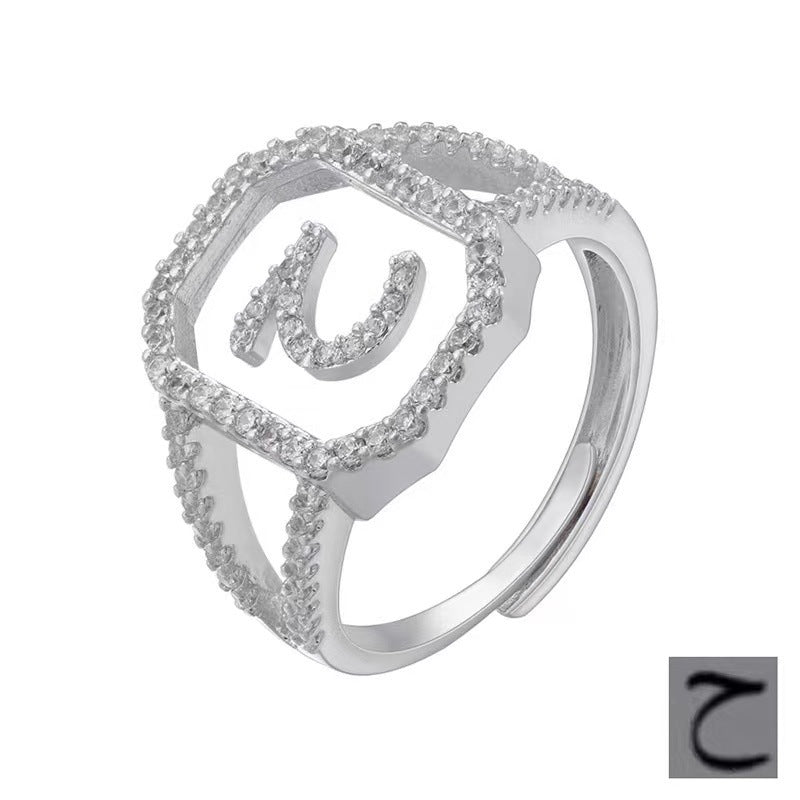 Fashion Micro Inlaid Zircon Arab Letters Ring