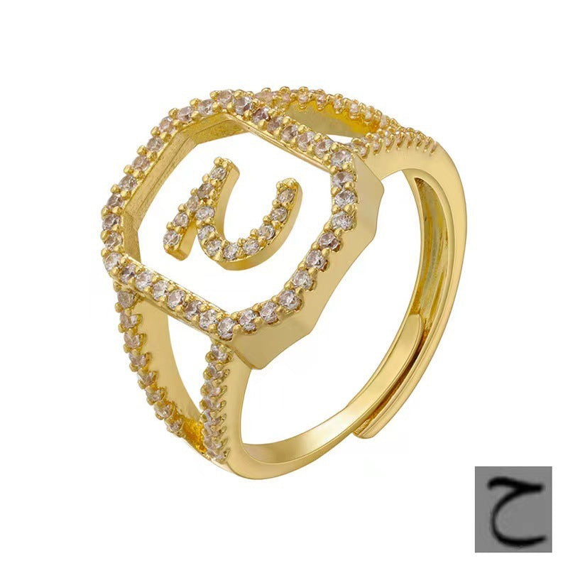 Fashion Micro Inlaid Zircon Arab Letters Ring